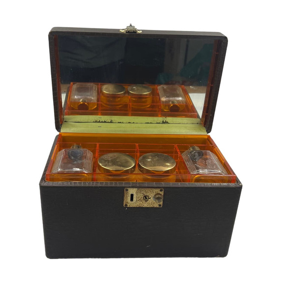 Vintage Snake Skin Mini Train Travel Case Carry On Luggage Handle MCM Distressed - Picture 2 of 16